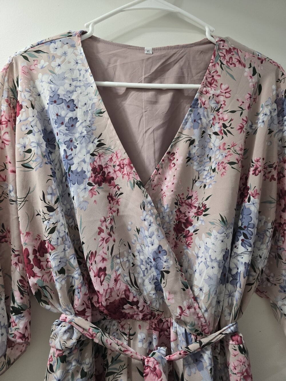 Blush Pink Floral Wrap Tunic with Tie Waist